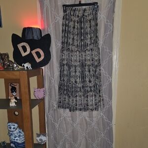 Solitaire Black and Cream Patterned Tiered Maxi Skirt